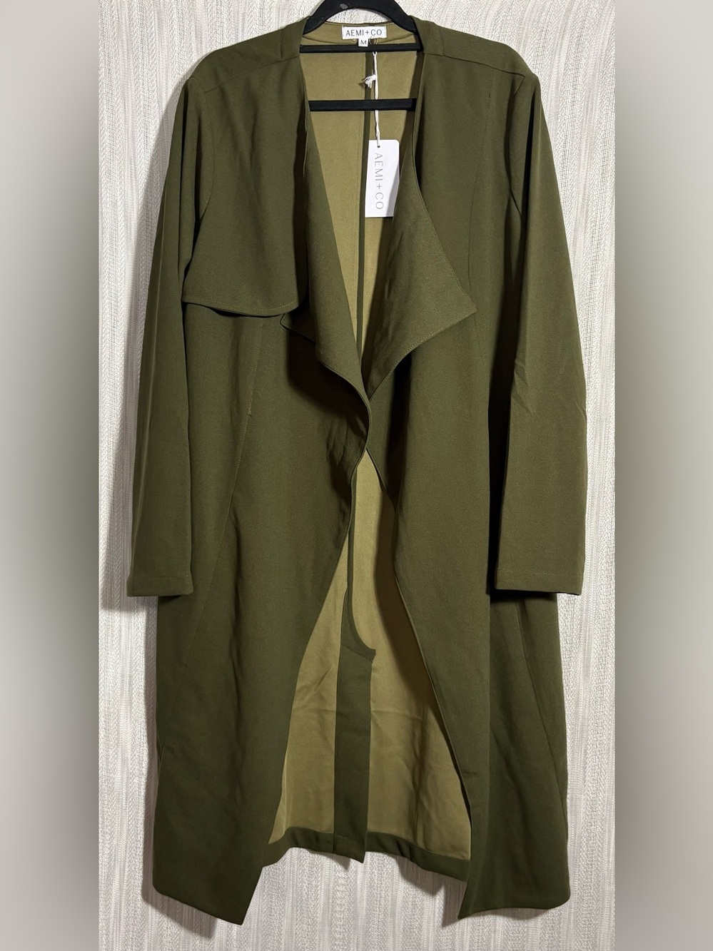 Aemi + Co Olive Open-Front Draped Trench Coat